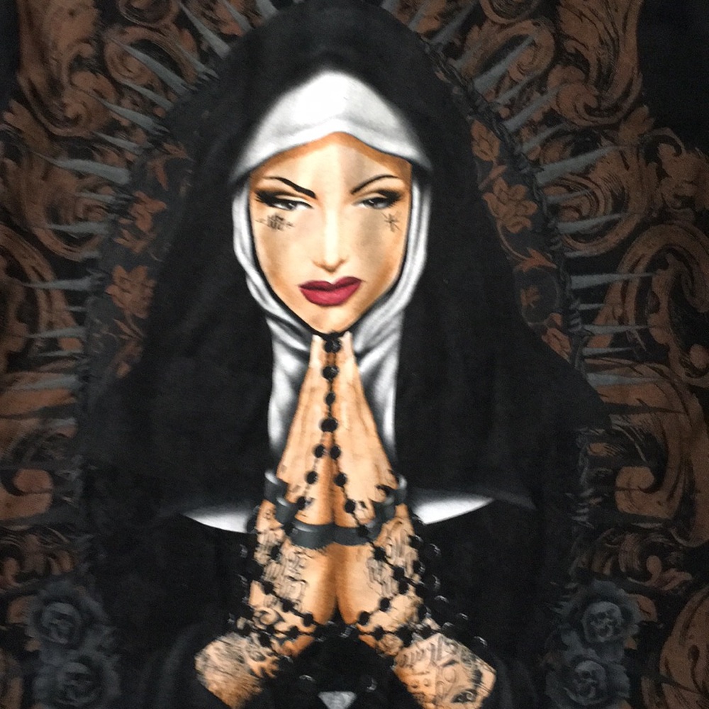 187 inc God forgives nun tattoo tee medium NWOT